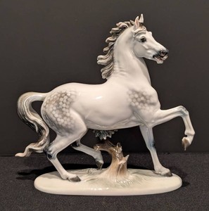 SR - Vintage Rosenthal Selb-Plossberg Porcelain Horse Figurine - Dapple Gray Rearing Stallion, 7