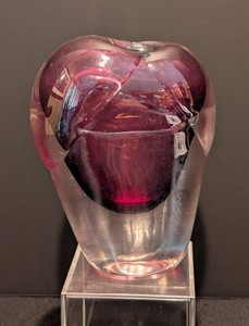 SR - Art Glass Sculpture - Abstract Purple & Clear Glass
