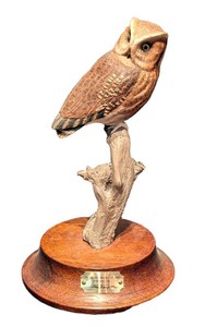 SR - Owl Sculpture - Thai Fent Ma Signed Folk Art 7in