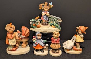 SR - intage Goebel M.I. Hummel 5-Piece Figurine Lot Classic Collection Featuring Goose Girl, School Girl, Doll Mother, and More