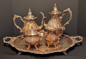 SR - Vintage Silverplate Tea Service - Baroque by Wallace 5-Piece Set
