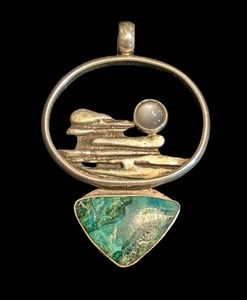 SR - Chrysocolla Pendant - Believed Sterling Silver Articulated Design