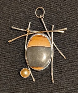 SR - Sterling Silver Pendant - Shirley Banded Jasper Pearl Cabochon