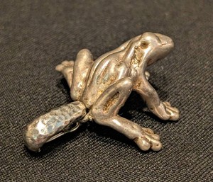 SR - Frog Brooch - Figural Metal Pin With Patina