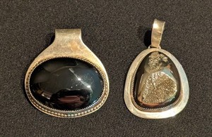 SR - Sterling Silver Stone Pendants - Black Onyx & Druzy Pair