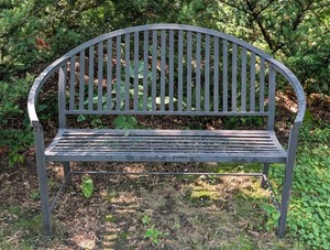 BY - Outdoor Garden Bench - Metal Slat Park Bench