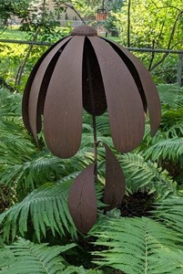 BY - Metal Flower Garden Sculpture - Rusted Botanical Stake