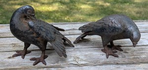 BY - Metal Bird Sculptures - Pair of Patinated Birds