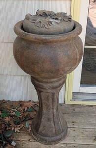 BY - Garden Urn - Ornate Metal Pedestal Vessel With Floral Lid