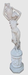BY - Garden Statue - Classical Female Figure With Amphora & Figural Pedestal
