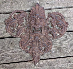 BY - Iron Wall Plaque - Cast Iron Bacchus Face 14 X 13.5 in