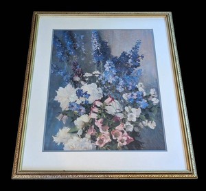 SR - Larkspur, Peonies, and Canterbury Bells (circa 1926) by Laura Coombs Hills.