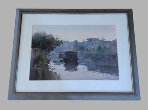 SR - Watercolor Landscape - Morning Haze, Pearl River Signed Framed