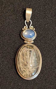 SR - Gemstone Pendant - Blue Cabochon & Rutilated Quartz