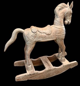 FR - Wooden Rocking Horse - Antique-Style Folk Art Carved Horse