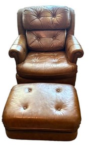 O - Leather Chair & Ottoman - Classic Genuine Top Grain Leather