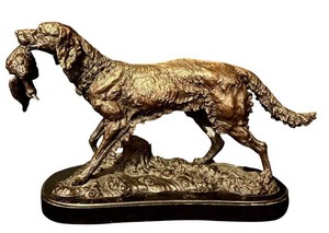 LR - Bronze Hunting Dog Sculpture - After Antoine-Louis Barye, Pheasant