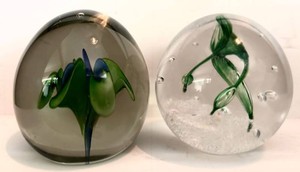 DR - Glass Paperweights - Dynasty Gallery Green & Blue Floral (Lot of 2)
