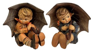 DR - Vintage Goebel M.I. Hummel Umbrella Boy & Girl Figurines Set