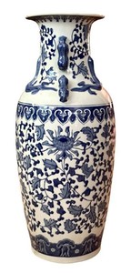 LR - Blue & White Chinese Porcelain Baluster Vase With Applied Dragon Handles
