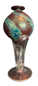 DR - Handblown Art Glass Vase - Ron Minott Signed 2005 Iridescent