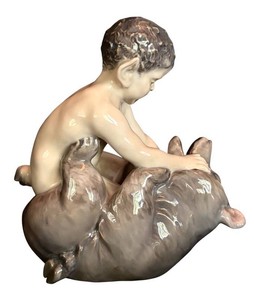 LR - Porcelain Figurine - Royal Copenhagen Faun With Bear 648
