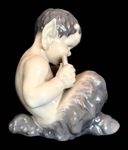 LR - Porcelain Figurine - Royal Copenhagen Fawn Playing Flute 1734