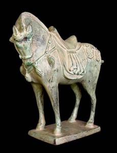 LR - Bronze Horse Statue - Tang Dynasty Style With Verdigris Patina