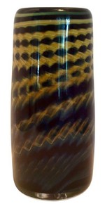 LR - Robert Doring Signed Studio Art Glass Cylindrical Vase - Iridescent Ribbon Wave