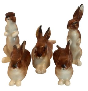 K - Ceramic Rabbit Figurines - Royal Doulton Set (Lot of 5)