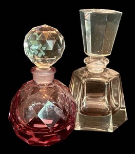 DR - Vintage Perfume Bottles - Crystal Cranberry & Clear (Lot of 2)