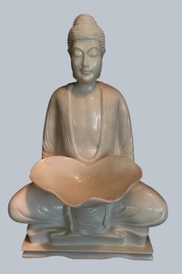 LR - Buddha Statue - Seated Buddha on Lotus Leaf 14 Inch