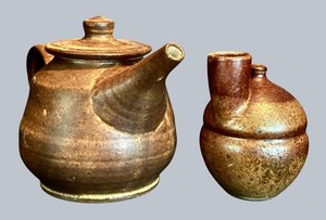 LR - Vintage Studio Pottery Teapot & Oil Lamp 2-Piece Mixed Lot