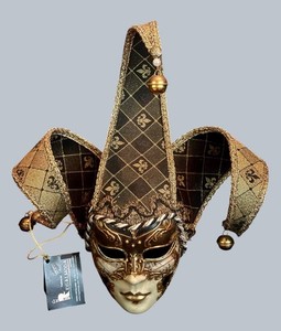 LR - Jester Mask - Egalmoda Black & Gold Venetian Mask