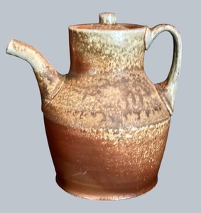 LR - Vintage Handcrafted Stoneware Teapot -  Mottled Glaze With Lid