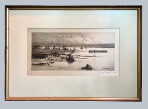 LR - Antique John H. Millspaugh Signed Drypoint Etching Seascape (1885)