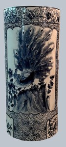 LR - Vintage Porcelain Umbrella Stand - Chinese Blue & White Landscape