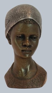 BR1 - Vintage Bronze Bust - Casper Darare Young Shona Woman Sculpture