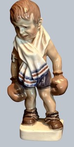 BR1 - Vintage Dahl-Jensen Copenhagen Deadly Boxer Boy Porcelain Figurine, Model #1069