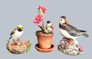 Porcelain Bird Figurines - Lenox Atlantic Puffin, Summer Shade & Northern Flicker (Lot of 3)