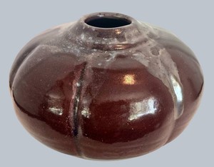 LR - Vintage Ceramic Vase - Signed & Dated 1982 Purple Gray Glaze