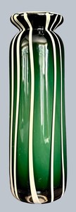 O - Signed Handblown Art Glass Vase - Robert Doring 2013 Green Striped