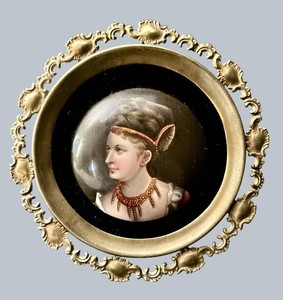 LR - Antique Miniature Portrait - French Empire Revival Gilt Brass Frame 1815