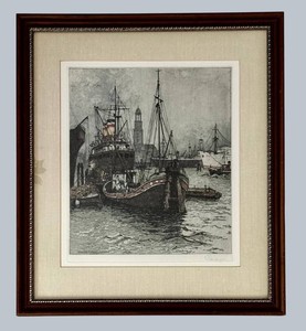 LR - Vintage Framed Maritime Wall Art - Josef Eidenberger Hamburg Segelschiffhafen