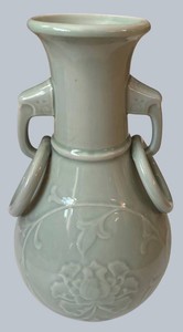 BR1 - Vintage Celadon Vase - Chinese Longquan-Style Glazed Floral Amphora