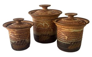 FR - Trio of Pottery Canisters