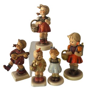 DR - Five Vintage Hummel Figurines including Schoolgirl, Little Shopper, I Brought You a Gift and More
