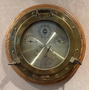 KFR - Vintage Nautical Porthole 4-In-1 Weather Station Ships Clock