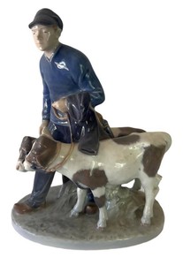 DR - Royal Copenhagen Boy With Two Calves Porcelain Figurine