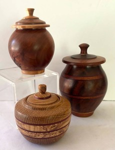 DR - Trio of Hand-Turned Wood Lidded Jars & Vessels